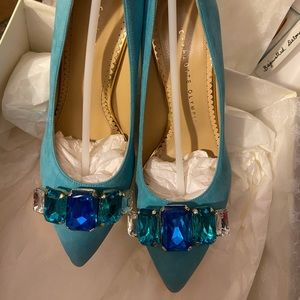 Charlotte Olympia Blue Heels with Gem Accents